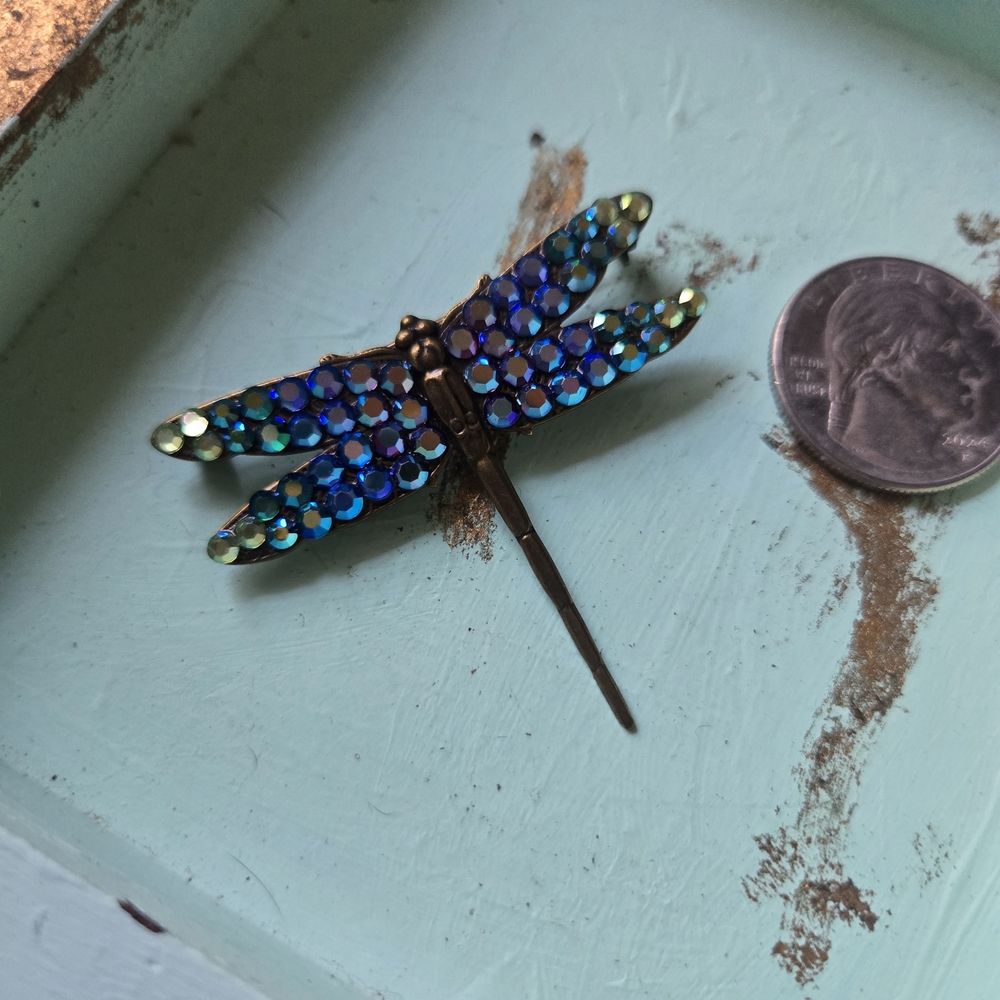 Anne Koplik Dragonfly Rhinestone Brooch in Blue-Green - Picture 3 of 6